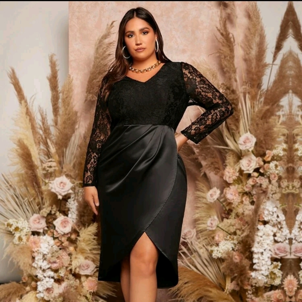 Shien plus lace insert wrap hem satin dress 4x/20